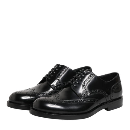 Dolce & Gabbana Black Leather Derby Wingtip Formal Shoes