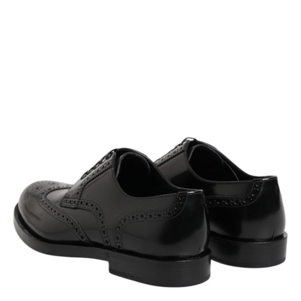 Dolce & Gabbana Black Leather Derby Wingtip Formal Shoes