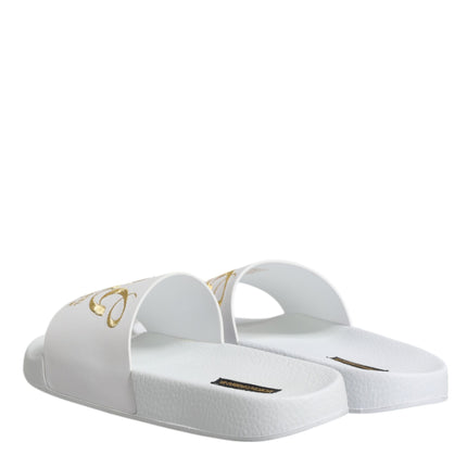 Dolce & Gabbana White Leather Slides Sandals Beachwear Shoes