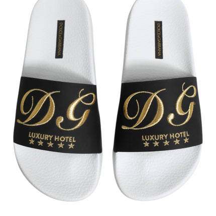 Dolce & Gabbana White Black Leather Sandals Beachwear Shoes