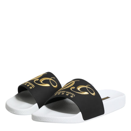 Dolce & Gabbana White Black Leather Sandals Beachwear Shoes