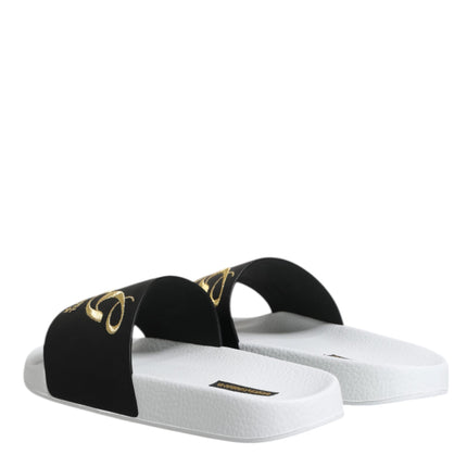 Dolce & Gabbana White Black Leather Sandals Beachwear Shoes