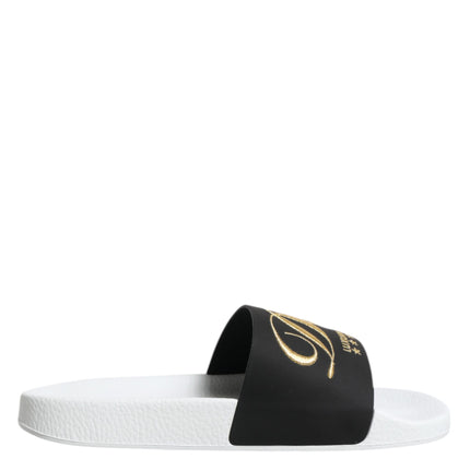 Dolce & Gabbana White Black Leather Sandals Beachwear Shoes