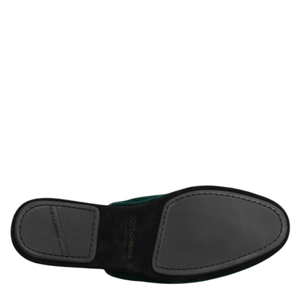Dolce & Gabbana Green Velvet Cross Embellished Slippers Shoes