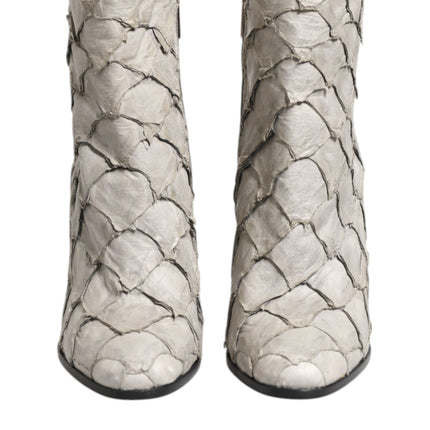 Dolce & Gabbana Off White Leather Heels Ankle Boots Shoes