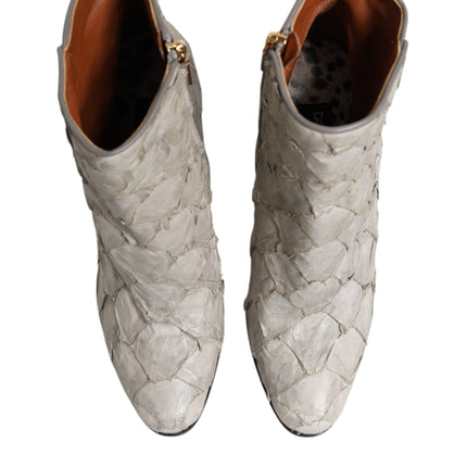 Dolce & Gabbana Off White Leather Heels Ankle Boots Shoes