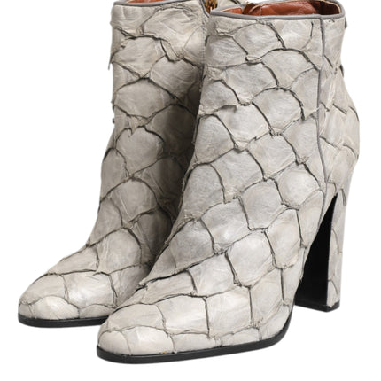 Dolce & Gabbana Off White Leather Heels Ankle Boots Shoes