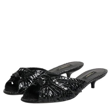 Dolce & Gabbana Black Leather Heels Slides Sandals Shoes