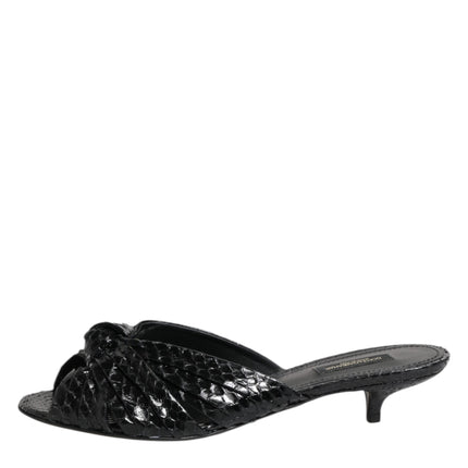 Dolce & Gabbana Black Leather Heels Slides Sandals Shoes
