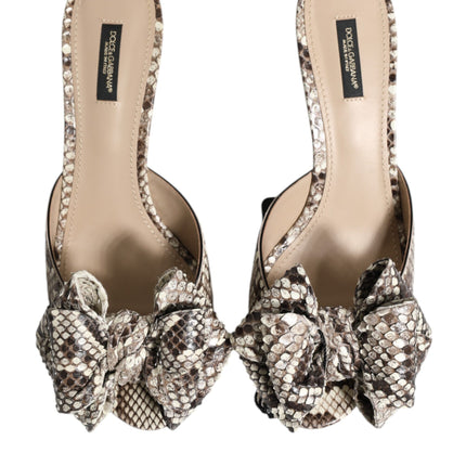 Dolce & Gabbana Multicolor Keira Bow Leather Peep Toe Mules Shoes