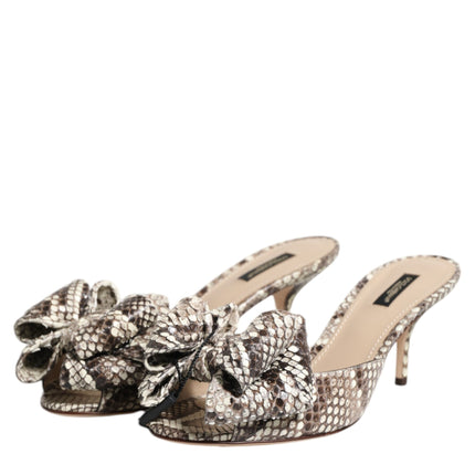 Dolce & Gabbana Multicolor Keira Bow Leather Peep Toe Mules Shoes