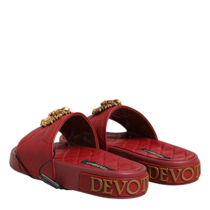Dolce & Gabbana Red Devotion Matelassé Leather Slides Shoes