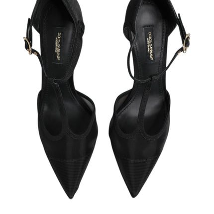 Dolce & Gabbana Black Mesh T-strap Stiletto High Heels Shoes