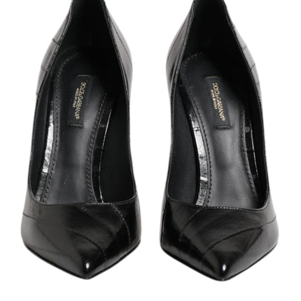 Dolce & Gabbana Black Leather Stiletto High Heels Pumps Shoes