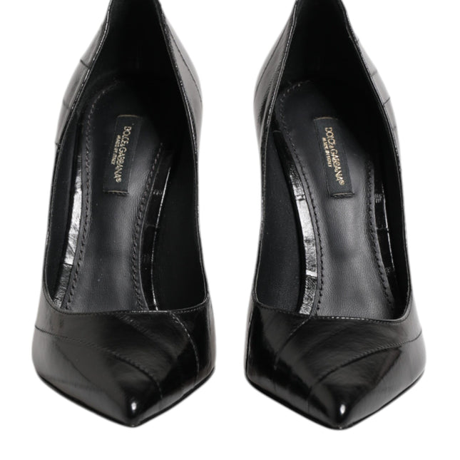 Dolce & Gabbana Black Leather Stiletto High Heels Pumps Shoes