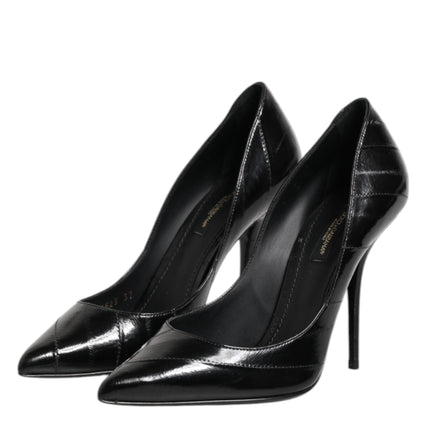 Dolce & Gabbana Black Leather Stiletto High Heels Pumps Shoes