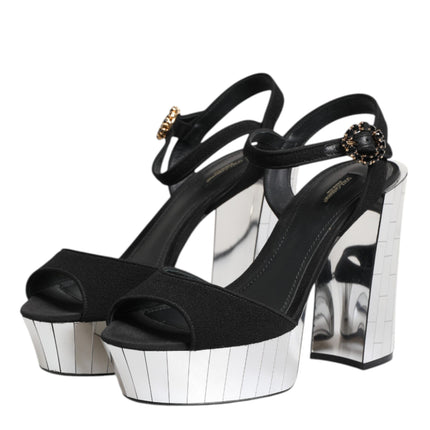 Dolce & Gabbana Black Crystal Ankle Strap Keira Sandal Shoes