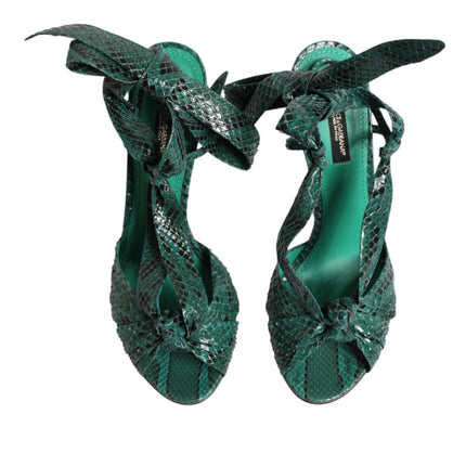 Dolce & Gabbana Green Python Leather Heels Sandals Shoes