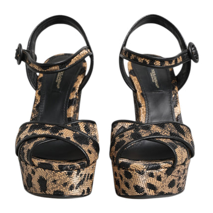 Dolce & Gabbana Brown Leopard Wedges Ankle Strap Sandals Shoes