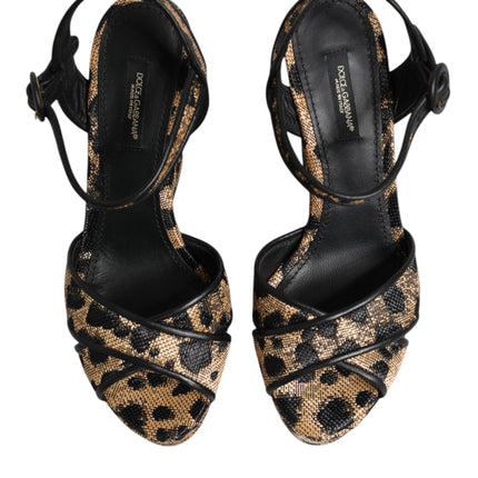 Dolce & Gabbana Brown Leopard Wedges Ankle Strap Sandals Shoes