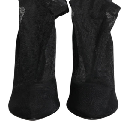 Dolce & Gabbana Black Silk Stretch Mesh Sock Boots Shoes
