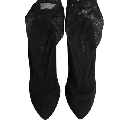 Dolce & Gabbana Black Silk Stretch Mesh Sock Boots Shoes