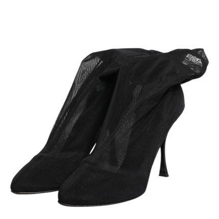 Dolce & Gabbana Black Silk Stretch Mesh Sock Boots Shoes