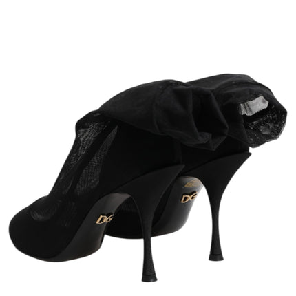 Dolce & Gabbana Black Silk Stretch Mesh Sock Boots Shoes