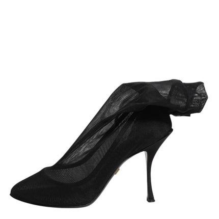 Dolce & Gabbana Black Silk Stretch Mesh Sock Boots Shoes