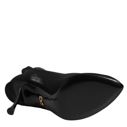Dolce & Gabbana Black Silk Stretch Mesh Sock Boots Shoes