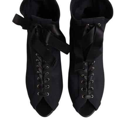 Dolce & Gabbana Black Stiletto Heels Lace Up Boots Shoes