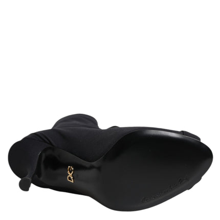Dolce & Gabbana Black Stiletto Heels Lace Up Boots Shoes