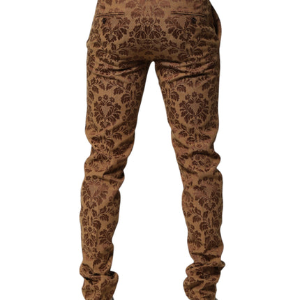 Dolce & Gabbana Brown Floral Jacquard Men Skinny Trouser Pants