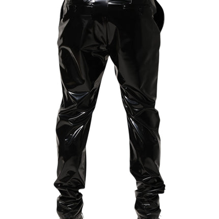 Dolce & Gabbana Black Polyester Mid Waist Men Trouser Pants
