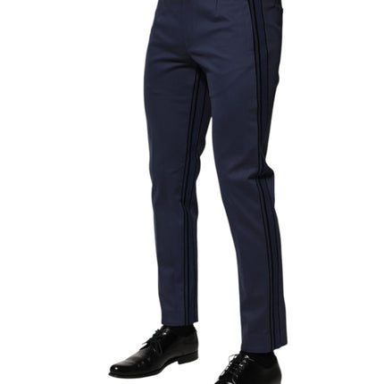 Dolce & Gabbana Blue Cotton Tapered Men Formal Trousers Pants