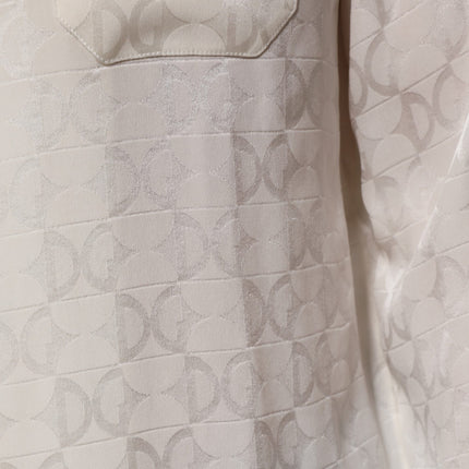 Dolce & Gabbana White Silk DG Logo Print Long Sleeves Shirt