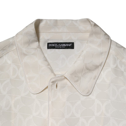 Dolce & Gabbana White Silk DG Logo Print Long Sleeves Shirt