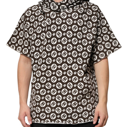 Dolce & Gabbana Brown White DG Logo Short Hoodie Sweater