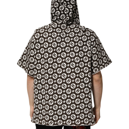 Dolce & Gabbana Brown White DG Logo Short Hoodie Sweater
