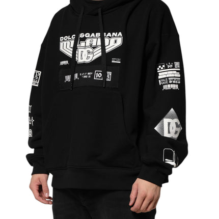Dolce & Gabbana Black Cotton DG Milano Logo Print Hoodie Sweater