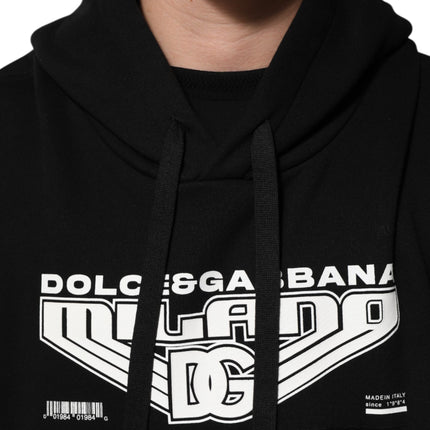 Dolce & Gabbana Black Cotton DG Milano Logo Print Hoodie Sweater
