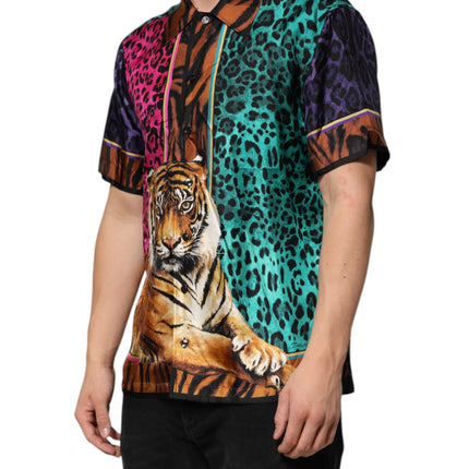 Dolce & Gabbana Multicolor Silk Tiger Print Hawaiian T-shirt