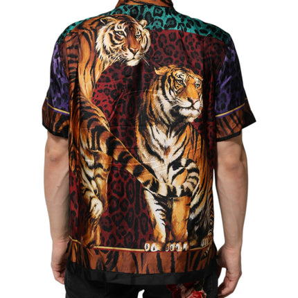 Dolce & Gabbana Multicolor Silk Tiger Print Hawaiian T-shirt