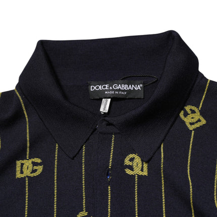 Dolce & Gabbana Black Logo Jacquard Knitted Polo Shirt T-shirt