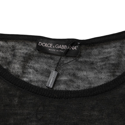 Dolce & Gabbana Black Linen Mesh Tattered Longsleeves T-shirt