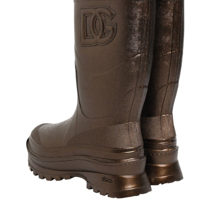 Dolce & Gabbana Metallic Bronze Pull On Rain Boots Shoes
