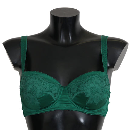 Dolce & Gabbana Green Silk Stretch Floral Lace Bra Underwear