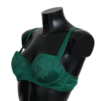 Dolce & Gabbana Green Silk Stretch Floral Lace Bra Underwear