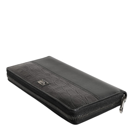 Dolce & Gabbana Black Leather Logo Plaque Zip Around Continental Wallet