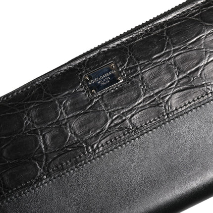 Dolce & Gabbana Black Leather Logo Plaque Zip Around Continental Wallet